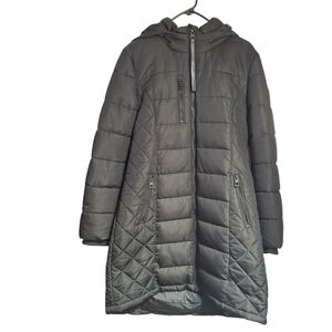 Guess‎ Black Quilted Hooded Full Zip Puffer Parka Coat Women Medium